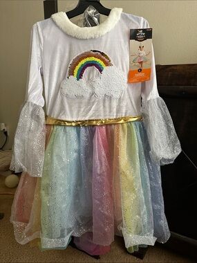 Girls' White Unicorn Rainbow Sequin Cloud Costume Dress